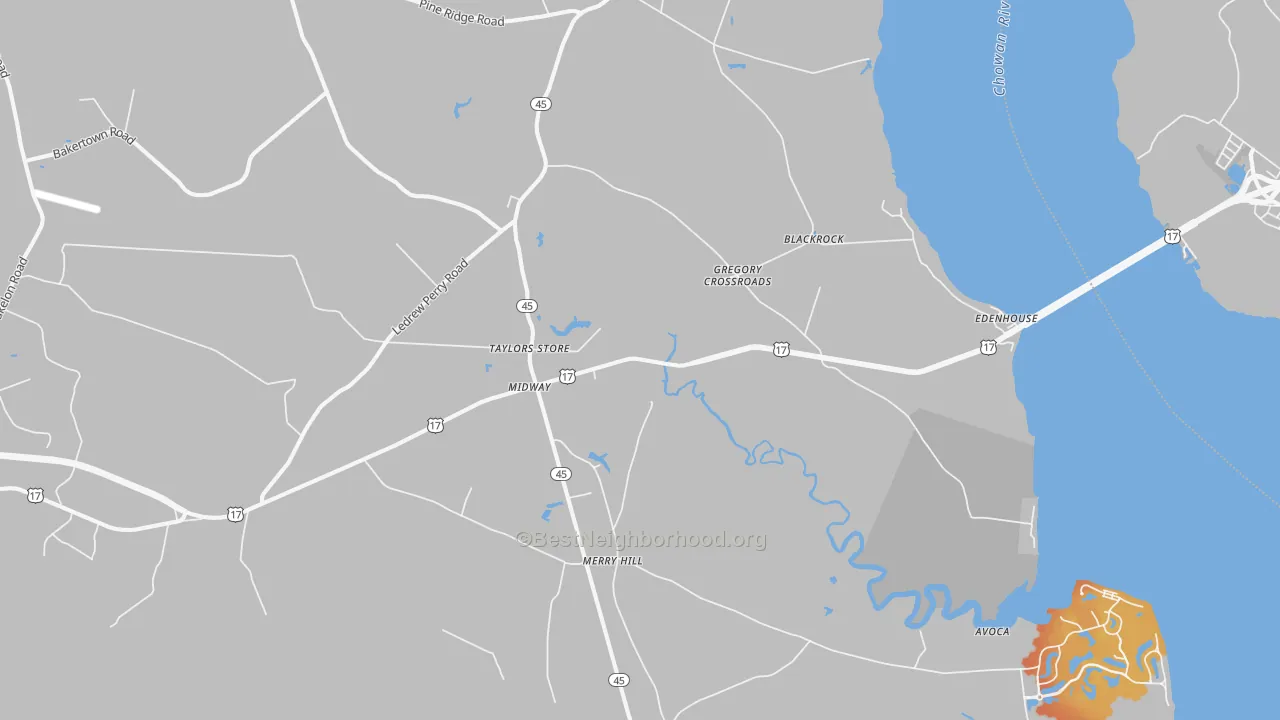 Bike Grade map of Merry Hill, NC