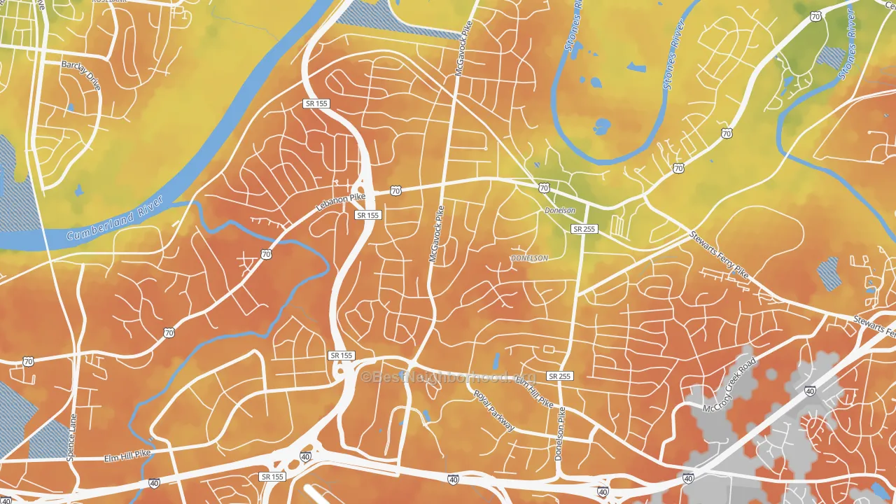 Bike Grade map of Merry Oaks, Nashville, TN
