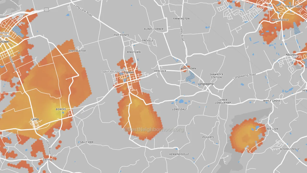 Bike Grade map of Mertztown, PA