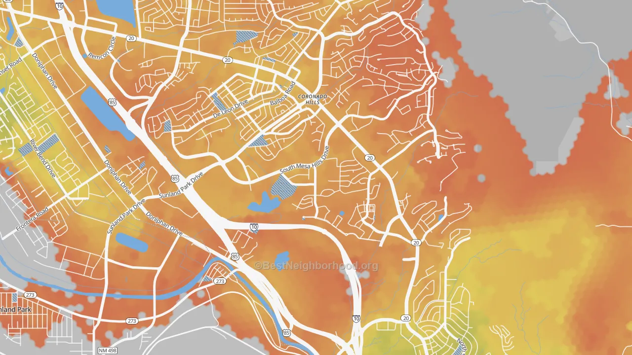 Bike Grade map of Mesa Hills, El Paso, TX