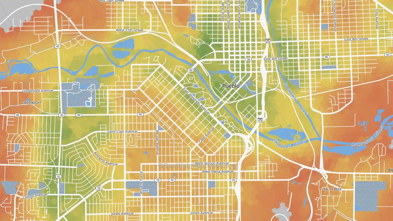 Bike Grade map of Mesa Junction, Pueblo, CO