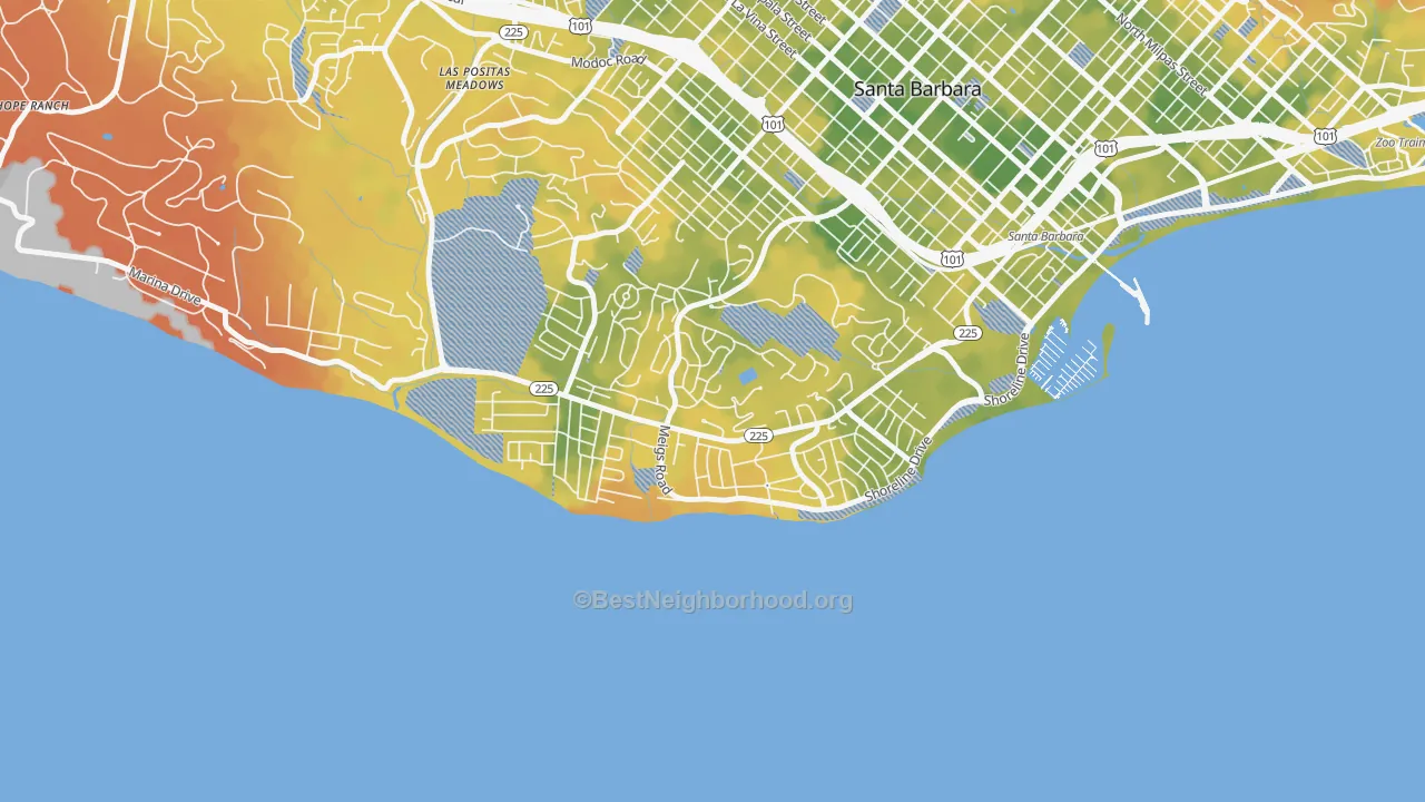 Bike Grade map of Mesa, Santa Barbara, CA