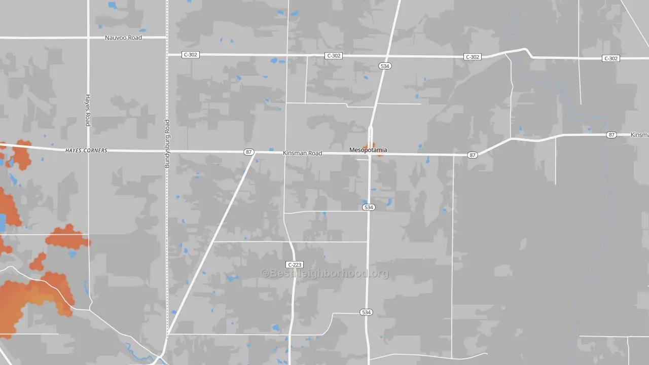 Bike Grade map of Mesopotamia, OH