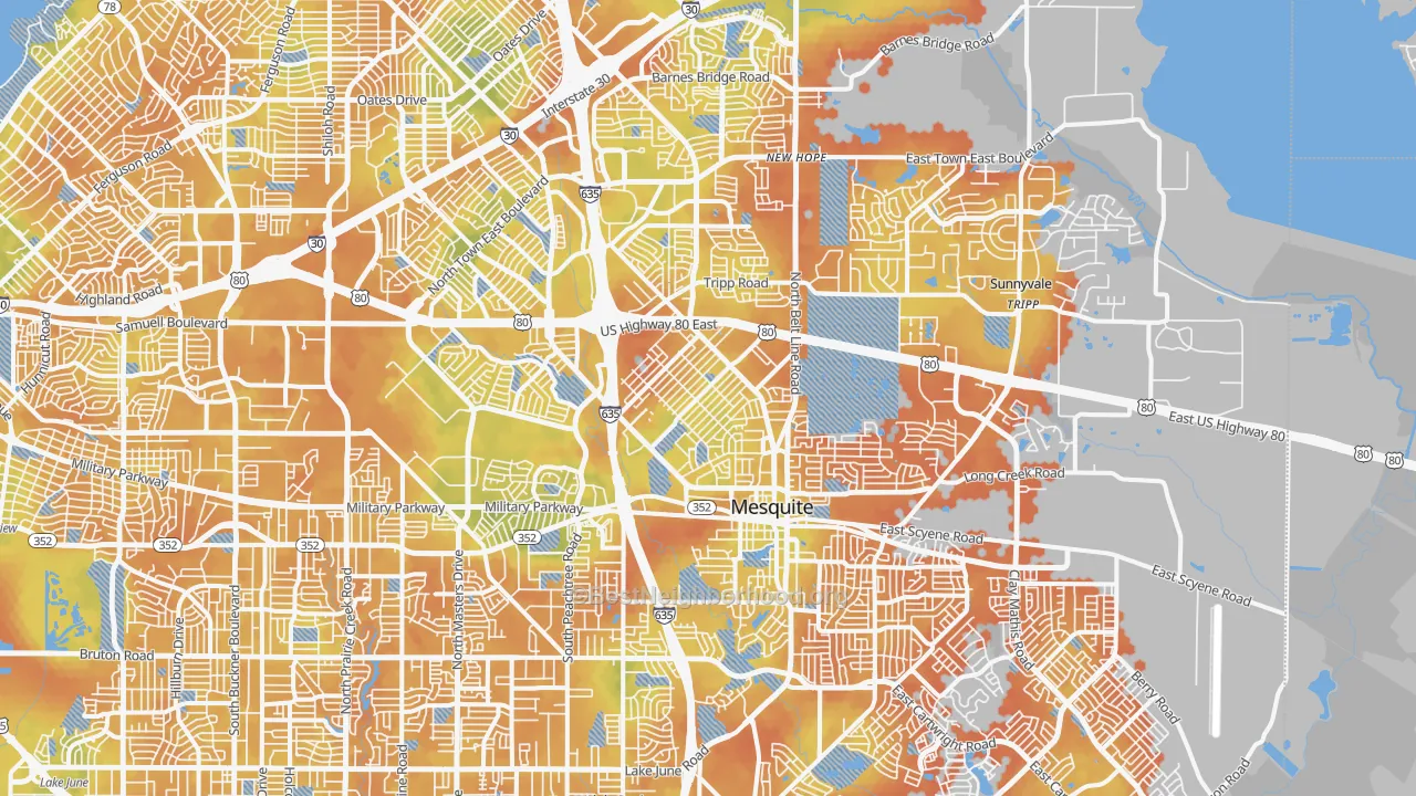 Bike Grade map of Mesquite, TX