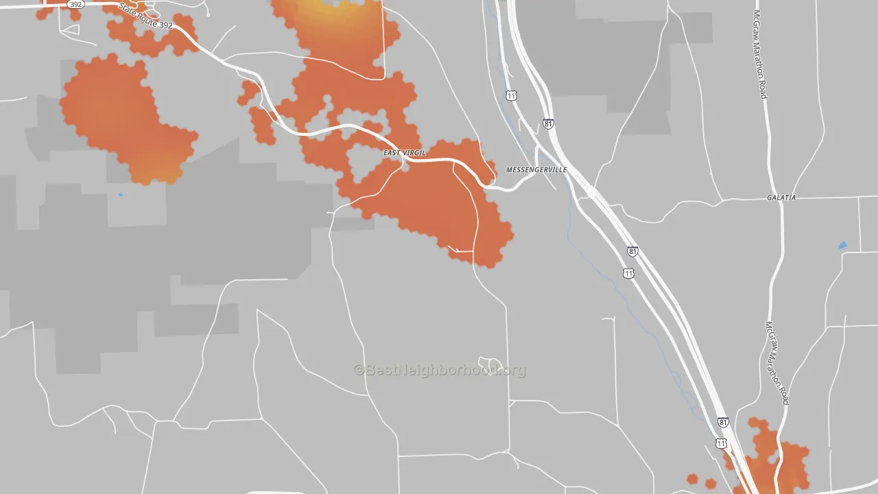 Bike Grade map of Messengerville, NY