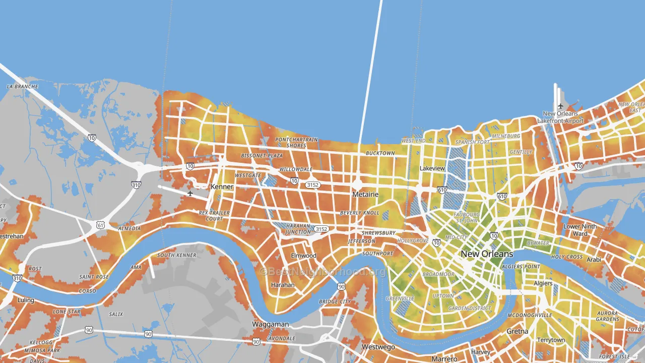 Bike Grade map of Metairie, LA