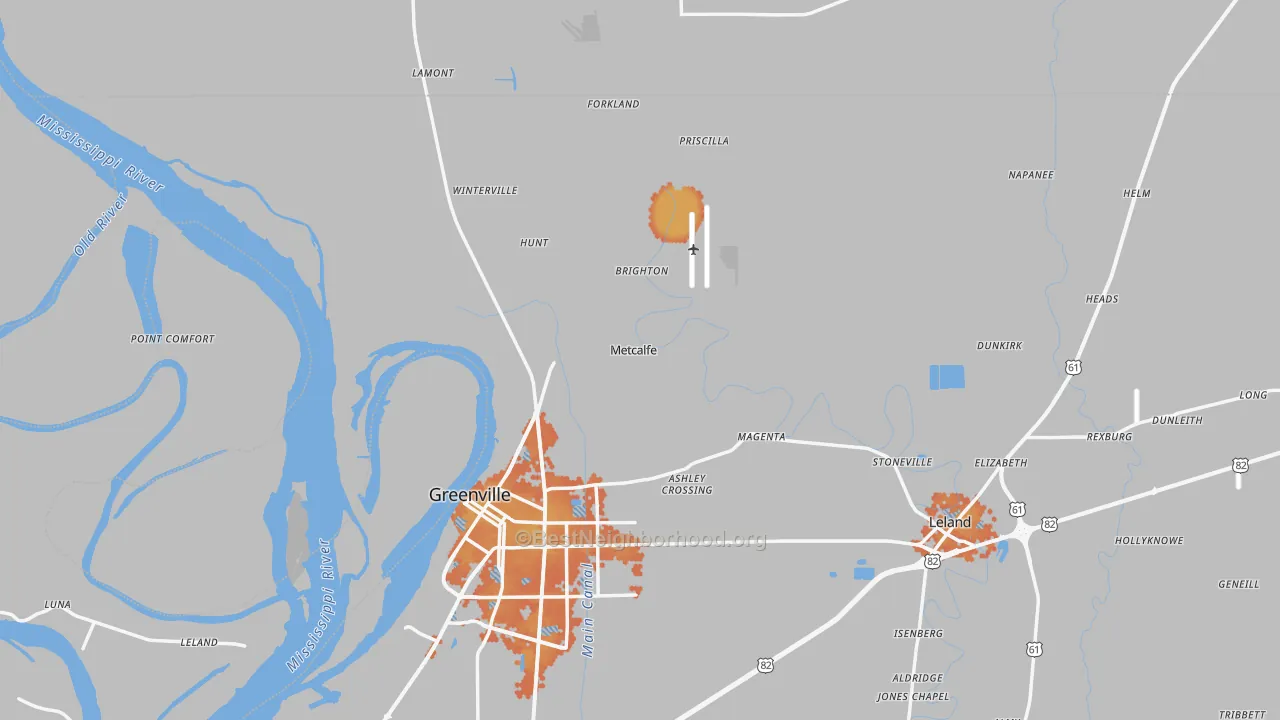 Bike Grade map of Metcalfe, MS