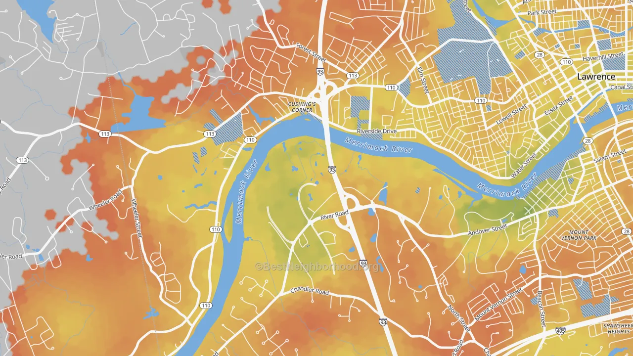Bike Grade map of Methuen, MA