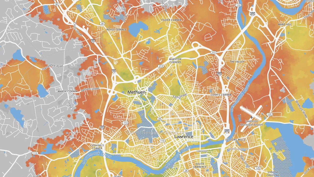 Bike Grade map of Methuen Town, MA