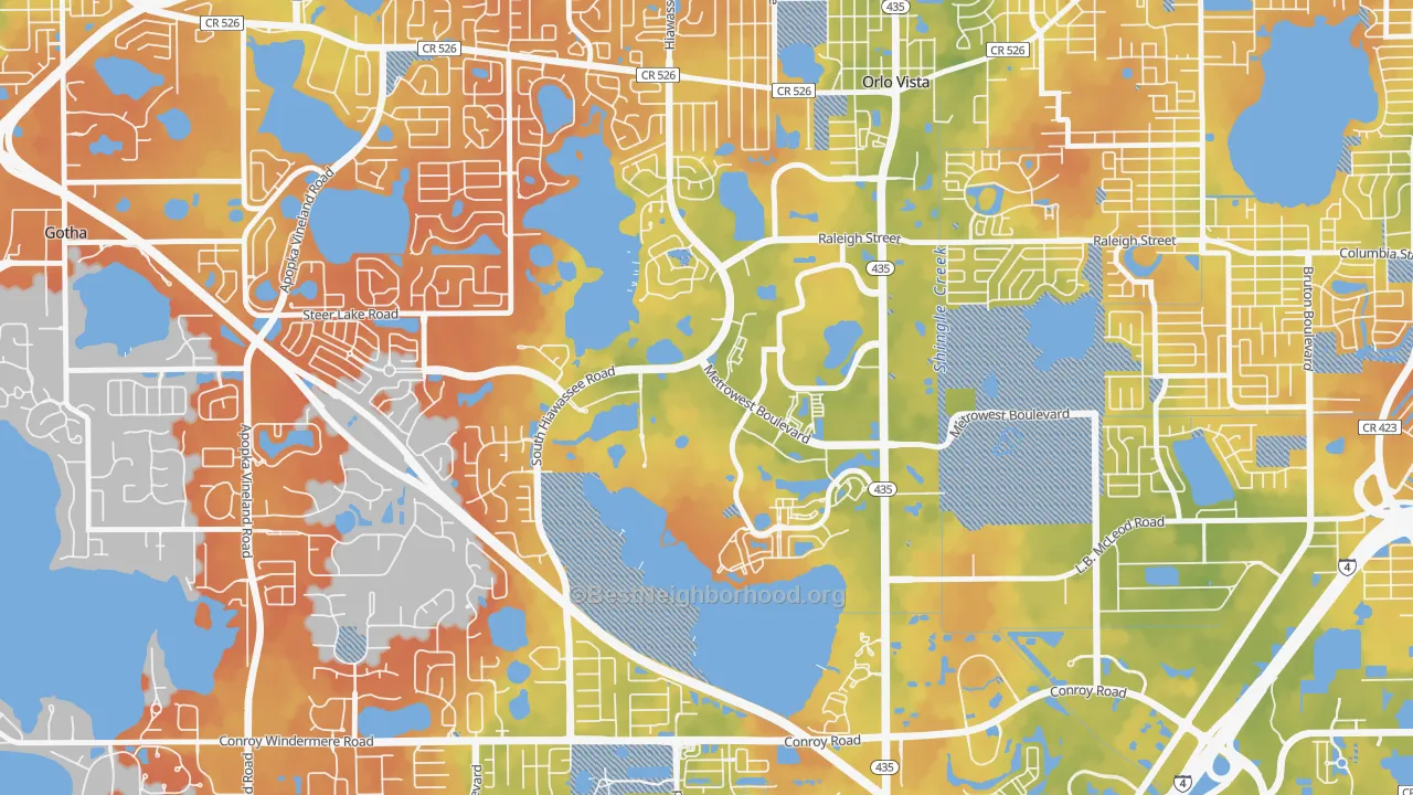 Bike Grade map of Metro West, Orlando, FL