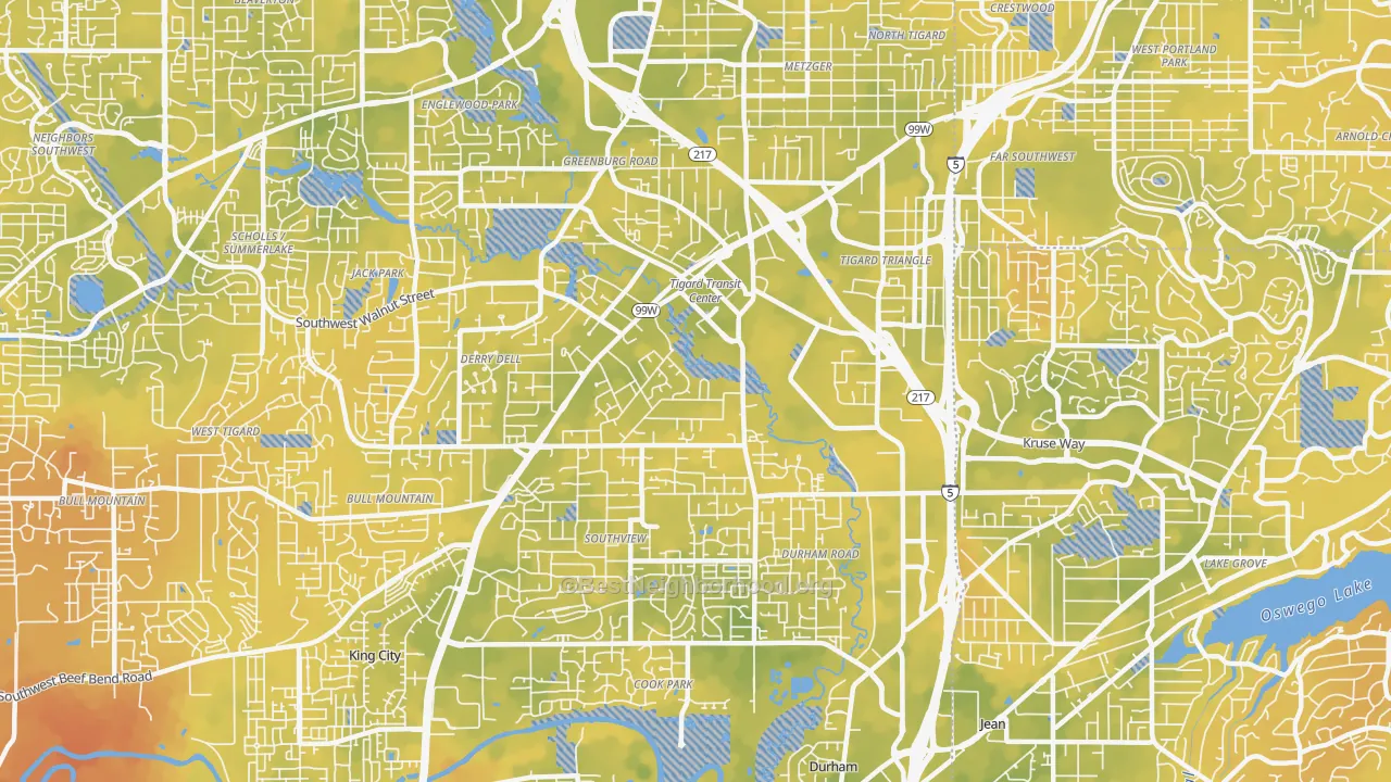 Bike Grade map of Metzger, Tigard, OR