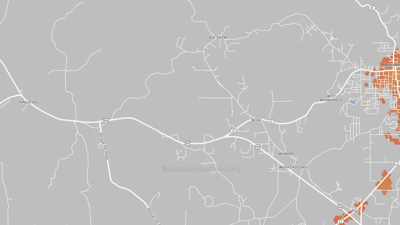Bike Grade map of Mexia, AL