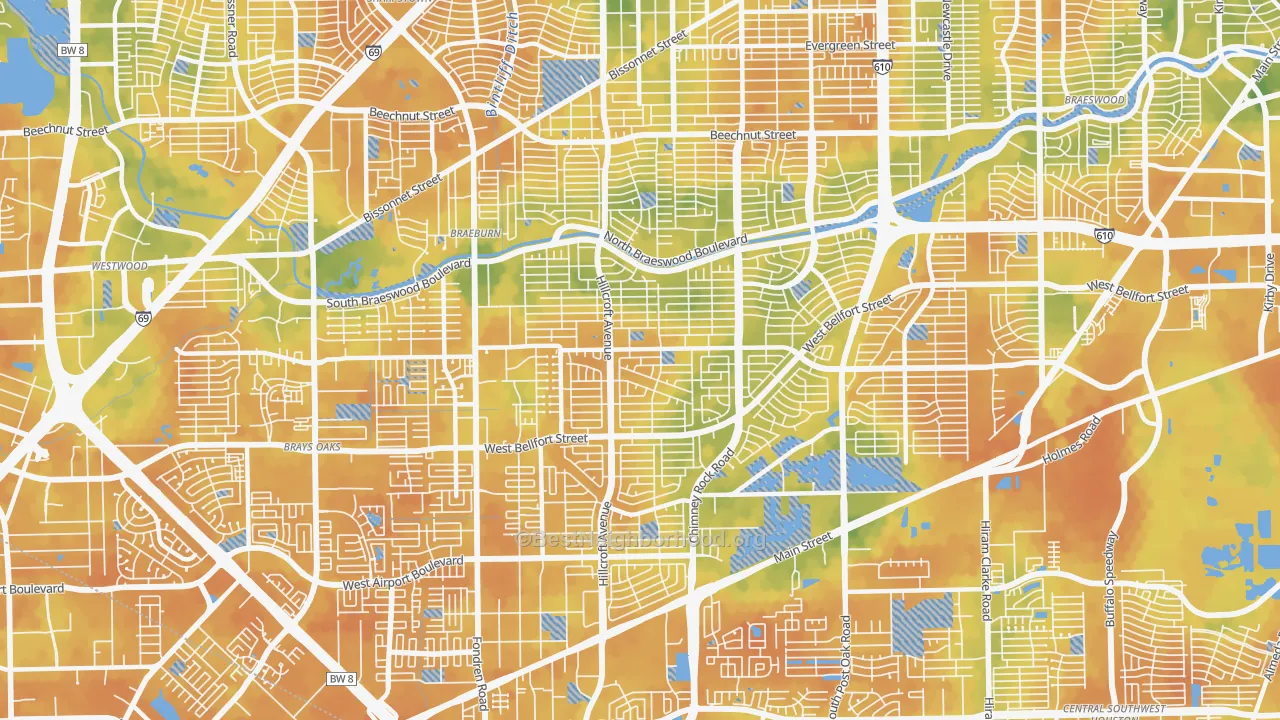 Bike Grade map of Meyerland, Houston, TX