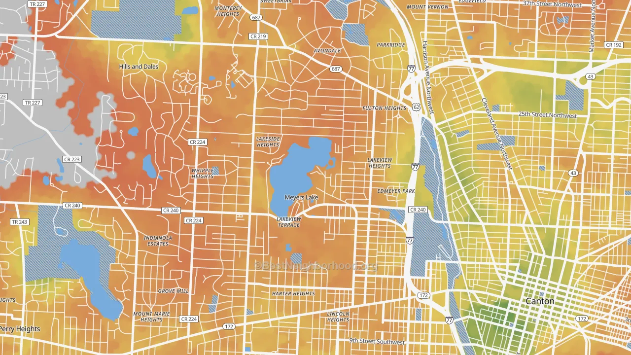 Bike Grade map of Meyers Lake, OH