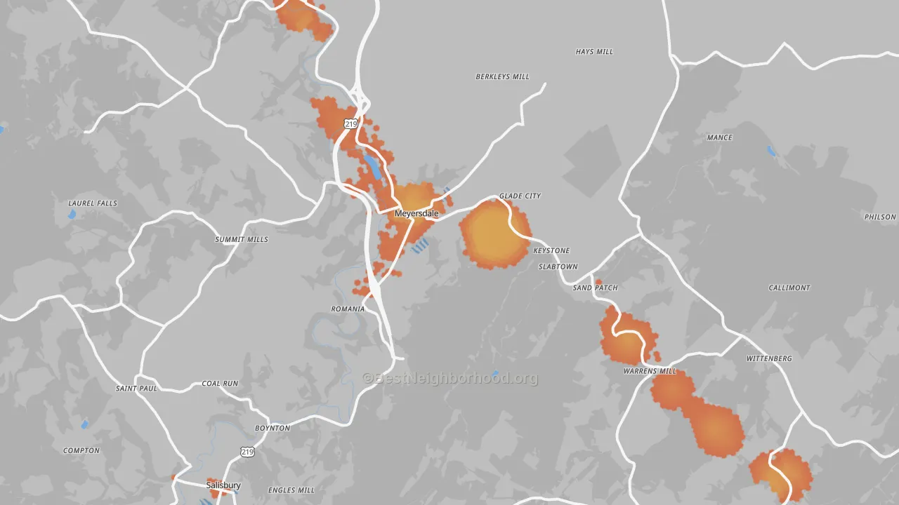 Bike Grade map of Meyersdale, PA