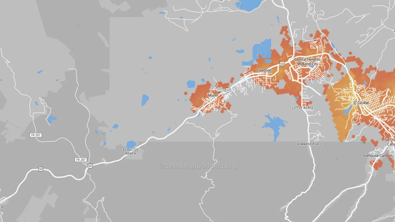 Bike Grade map of Miami, AZ