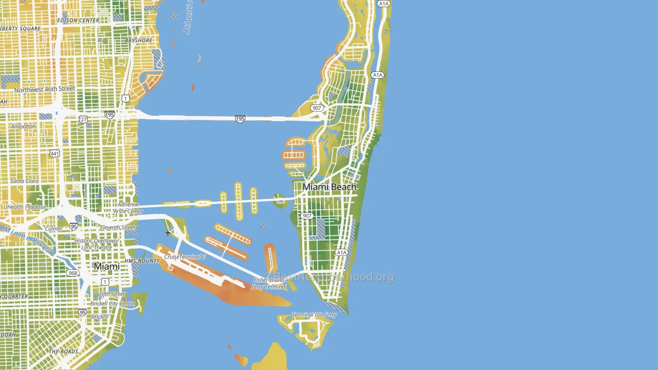 Bike Grade map of Miami Beach, FL