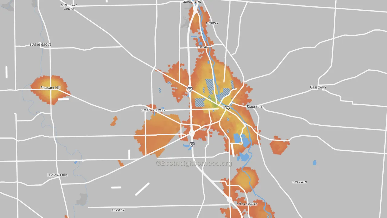 Bike Grade map of Miami County, OH