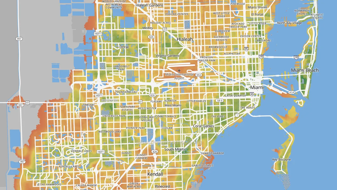 Bike Grade map of Miami-Dade County, FL