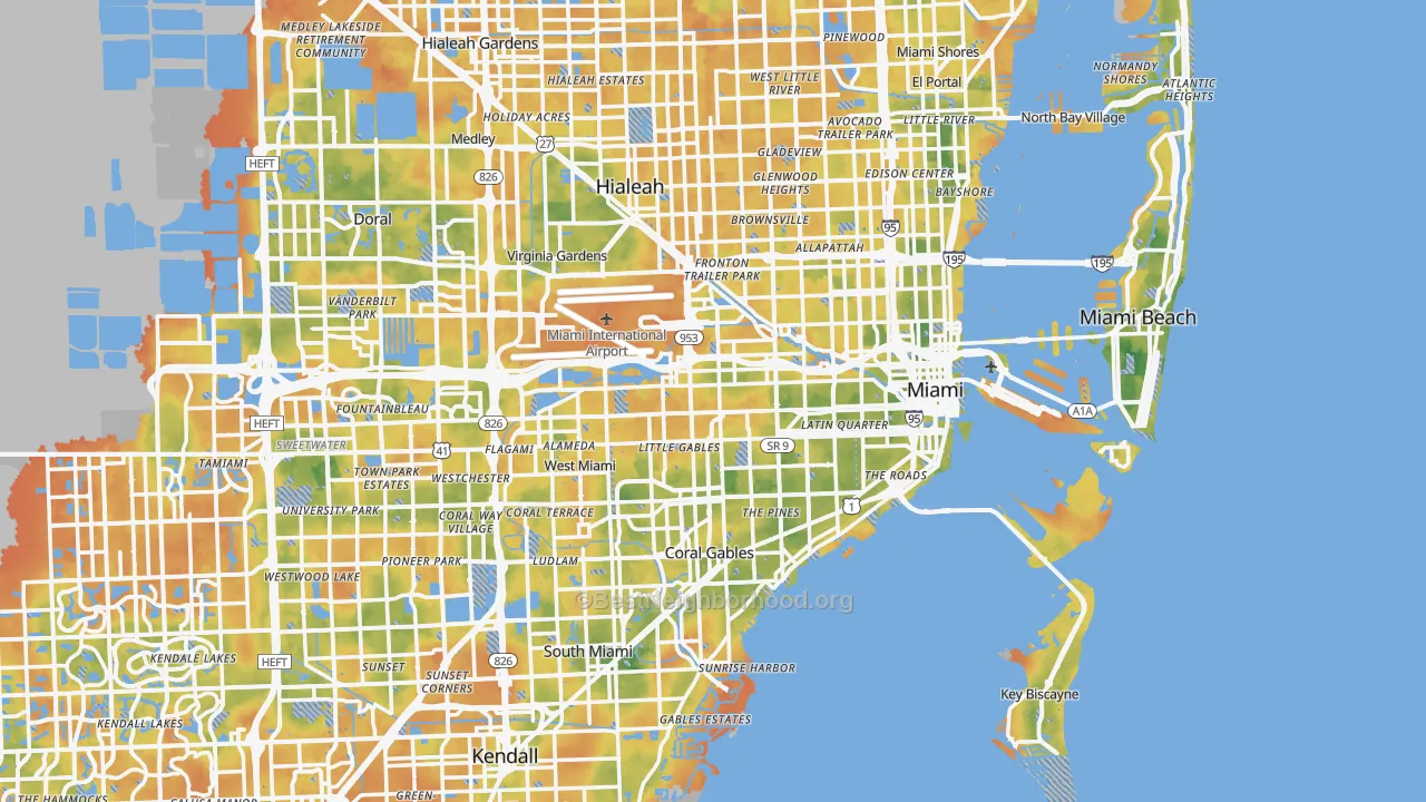 Bike Grade map of Miami, FL