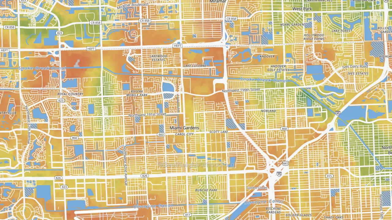 Bike Grade map of Miami Gardens, FL