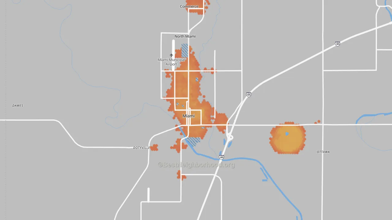 Bike Grade map of Miami, OK