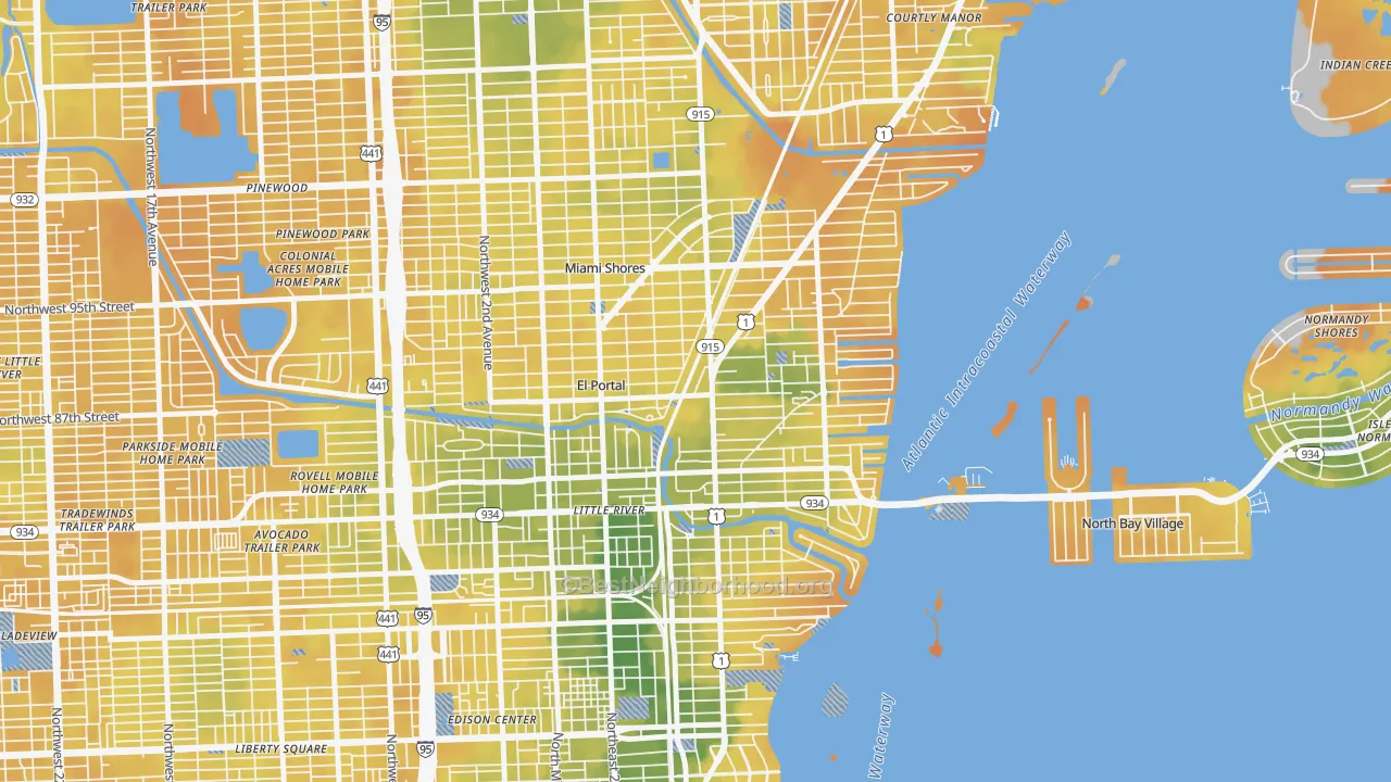 Bike Grade map of Miami Shores, FL