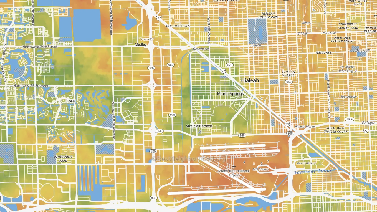 Bike Grade map of Miami Springs, FL