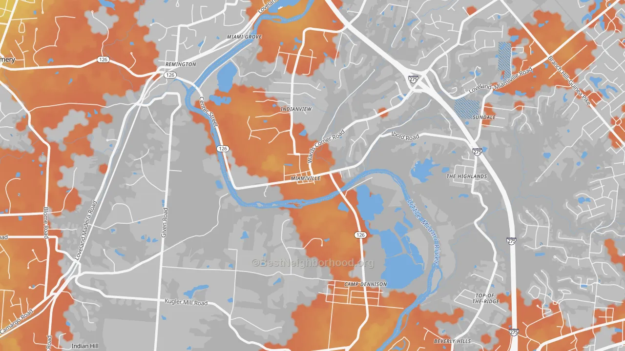 Bike Grade map of Miamiville, OH