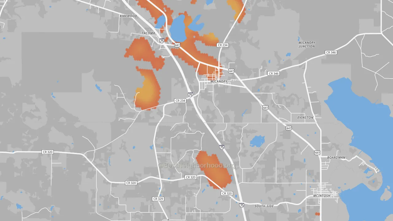 Bike Grade map of Micanopy, FL