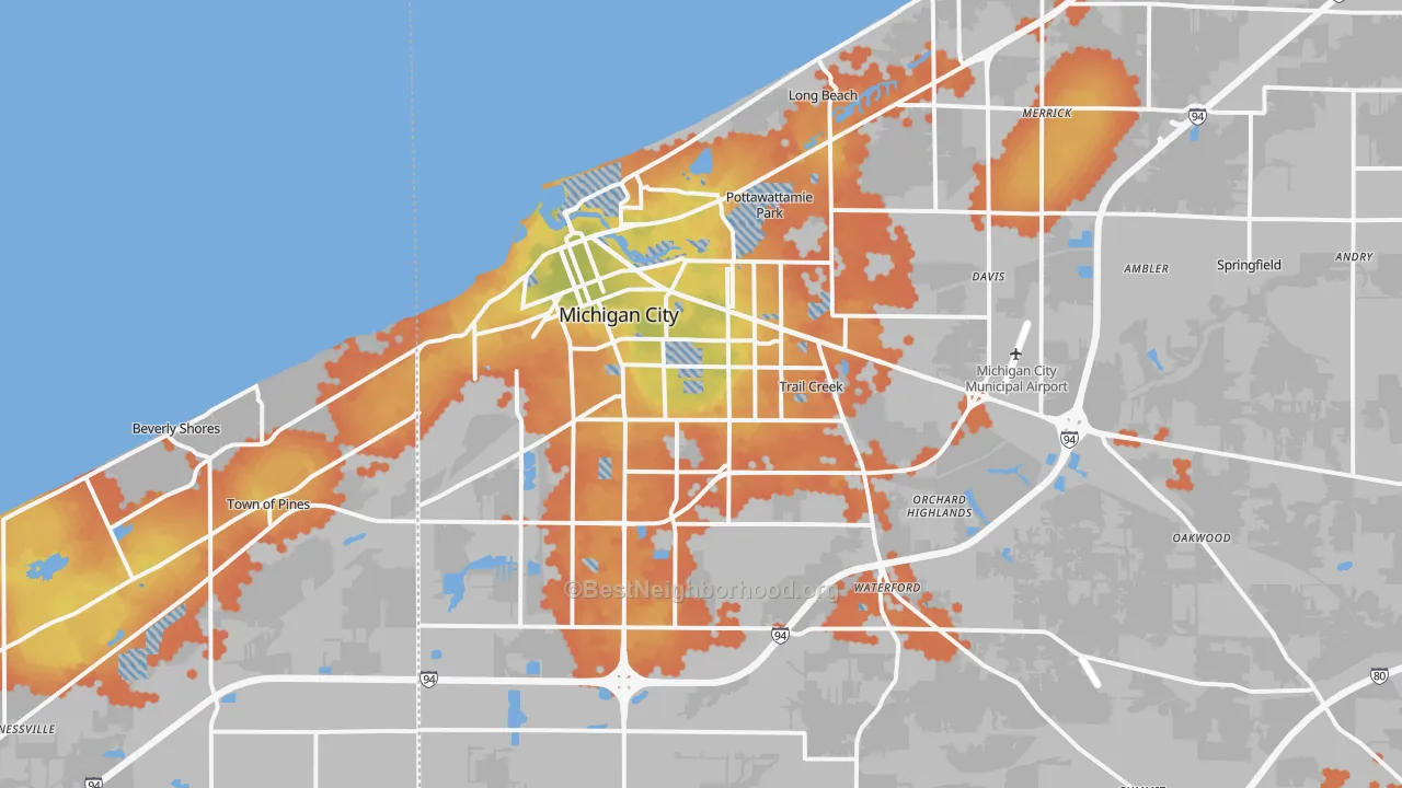 Bike Grade map of Michigan City, IN