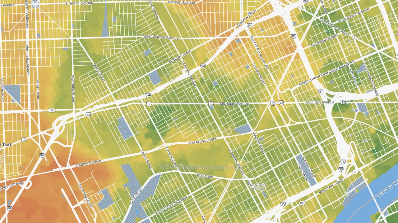 Bike Grade map of Michigan-Martin, Detroit, MI