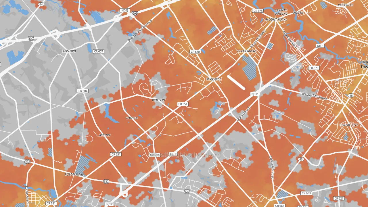 Bike Grade map of Mickleton, NJ