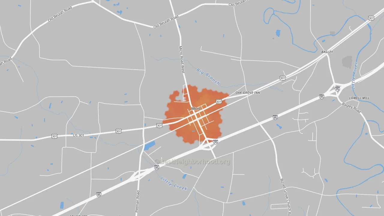 Bike Grade map of Micro, NC