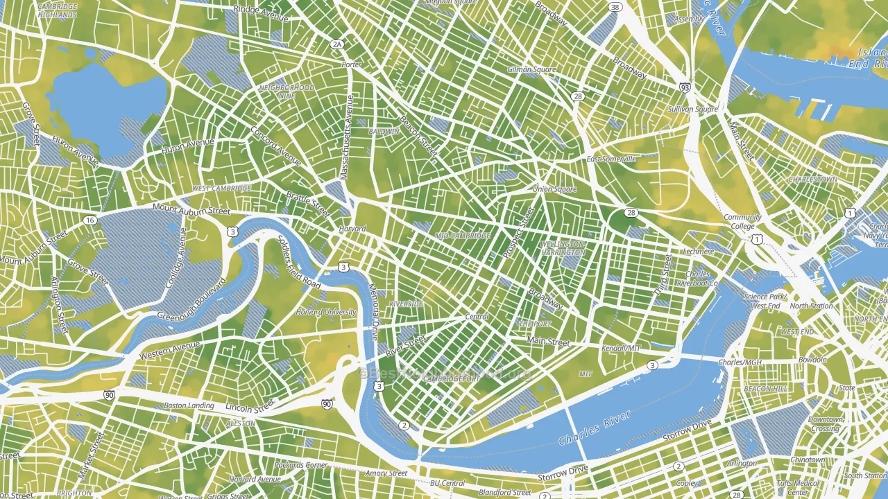 Bike Grade map of Mid-Cambridge, Cambridge, MA
