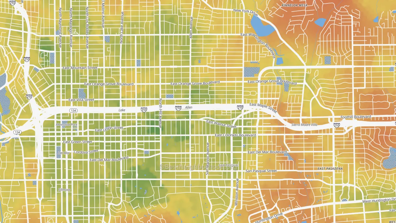 Bike Grade map of Mid Central, Pasadena, CA