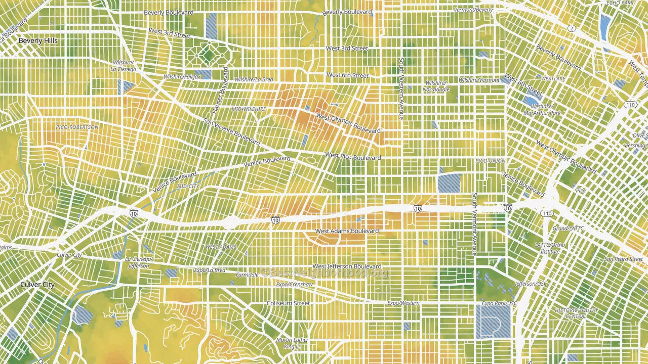 Bike Grade map of Mid City, Los Angeles, CA