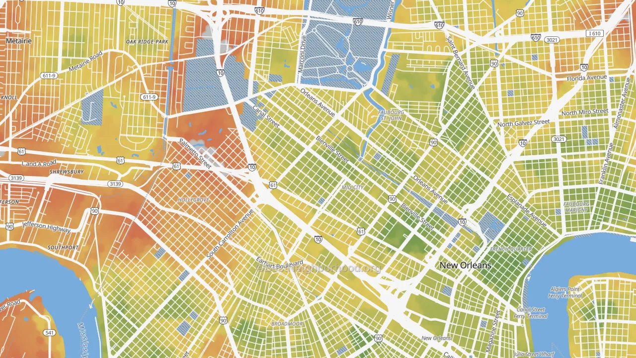 Bike Grade map of Mid-City, New Orleans, LA