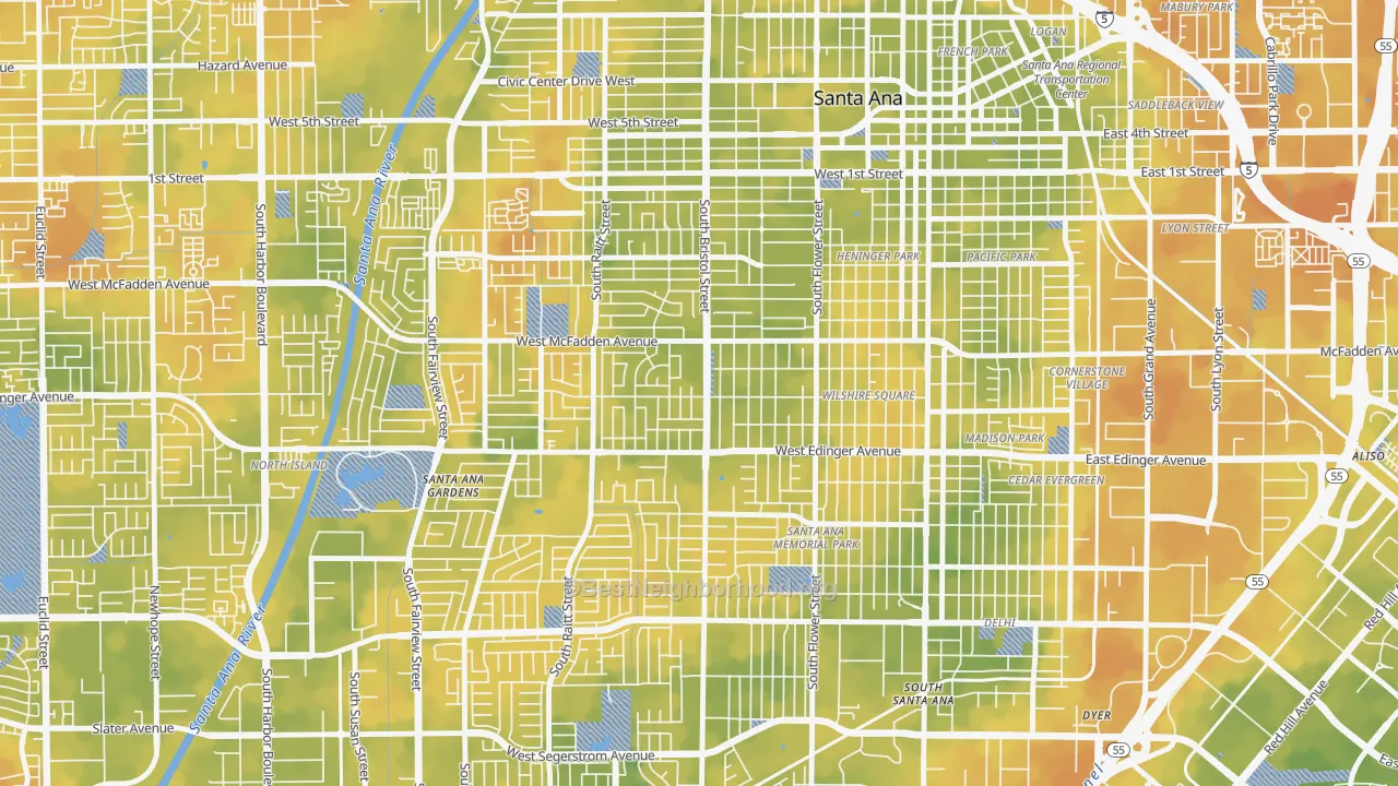 Bike Grade map of Mid City-Santa Ana, Santa Ana, CA