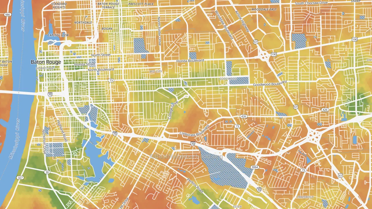 Bike Grade map of Mid City South, Baton Rouge, LA