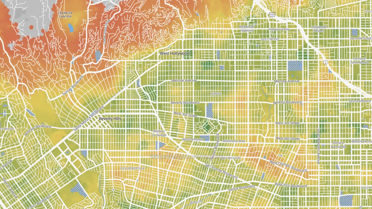 Bike Grade map of Mid City West, Los Angeles, CA