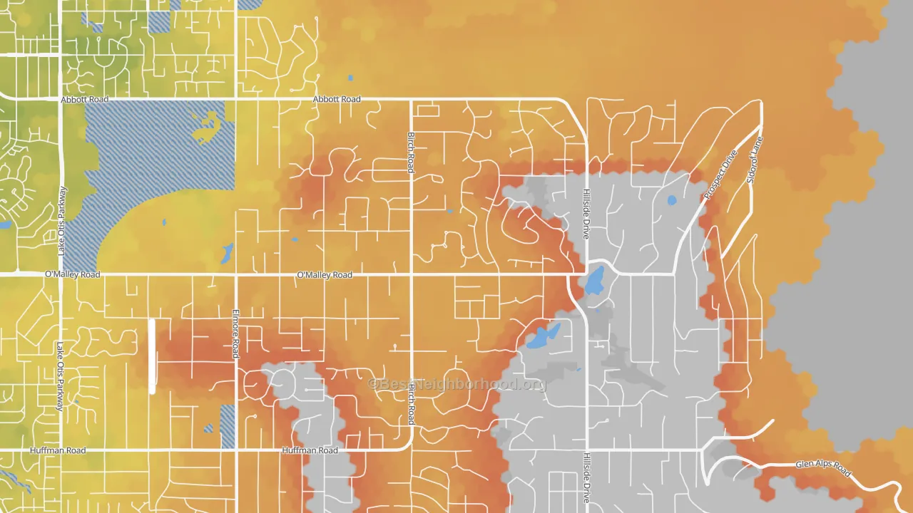 Bike Grade map of Mid-Hillside, Anchorage, AK