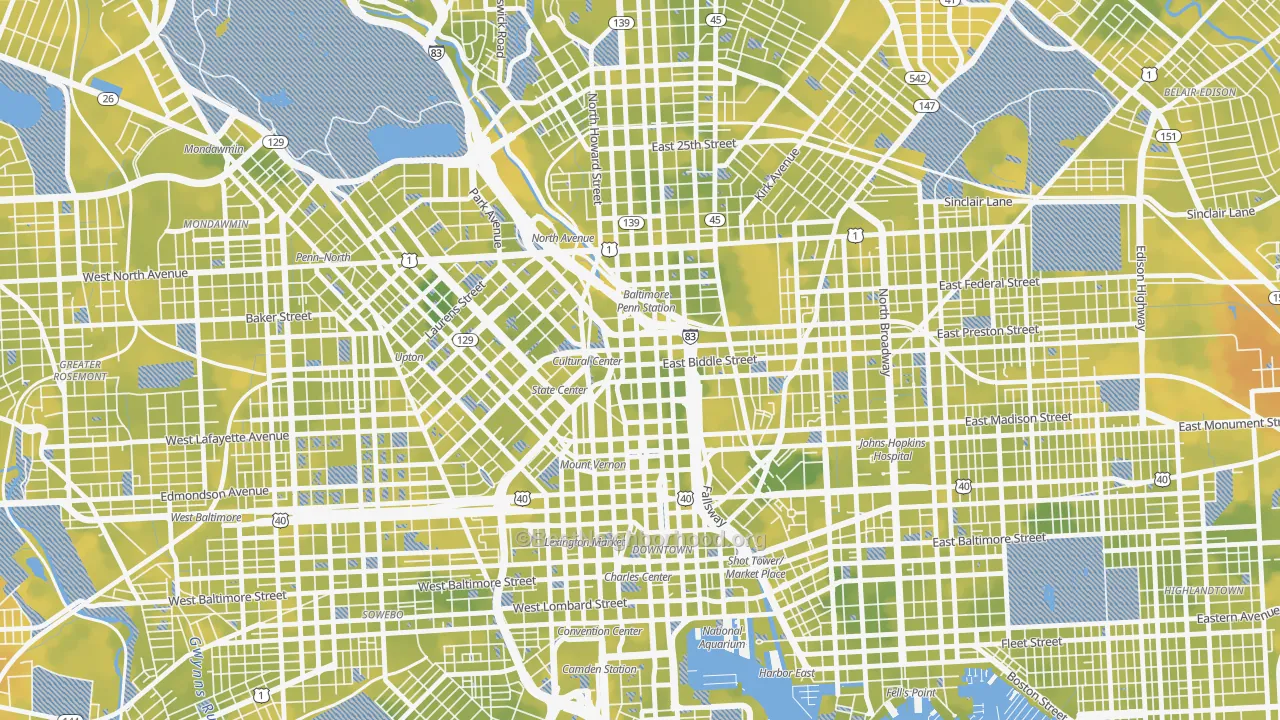Bike Grade map of Mid-Town Belvedere, Baltimore, MD