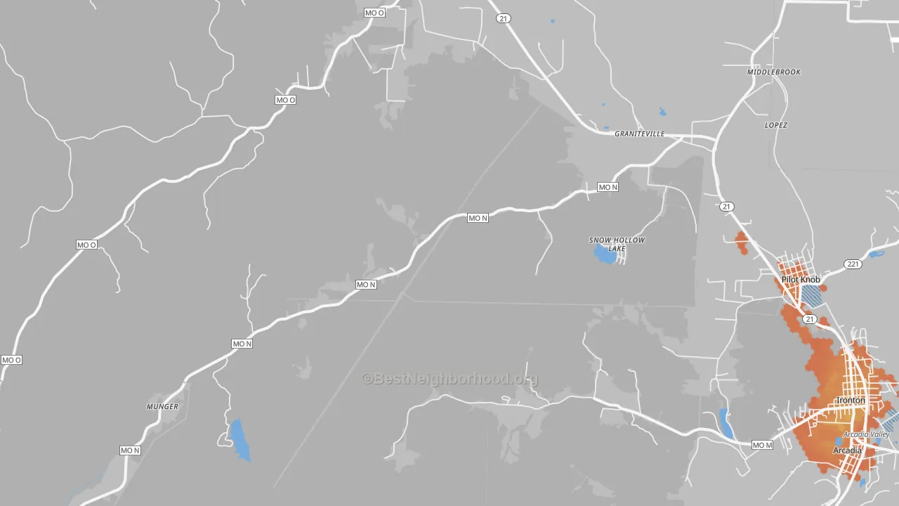Bike Grade map of Middle Brook, MO