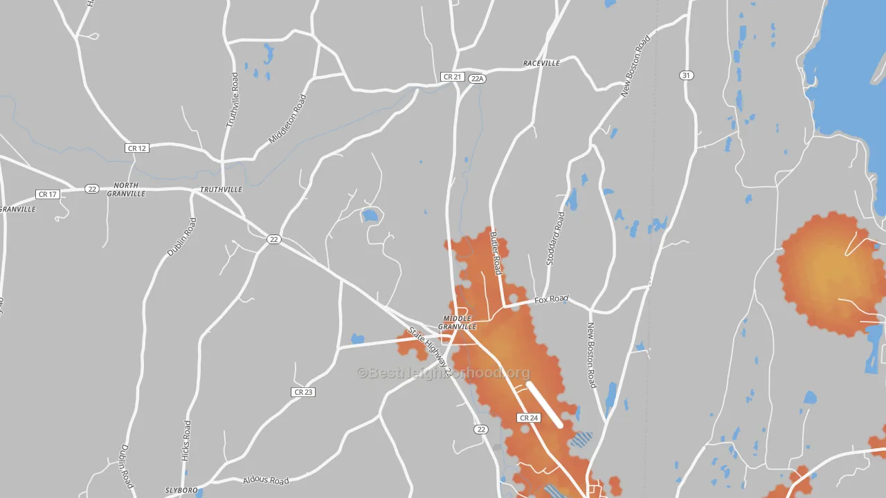 Bike Grade map of Middle Granville, NY