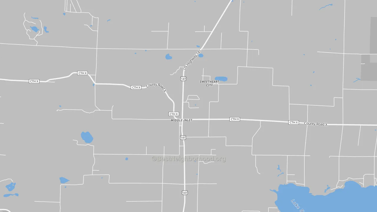 Bike Grade map of Middle Inlet, WI