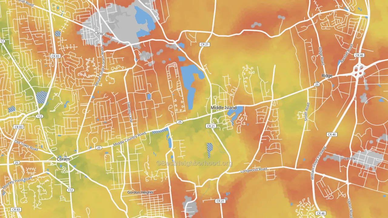 Bike Grade map of Middle Island, NY