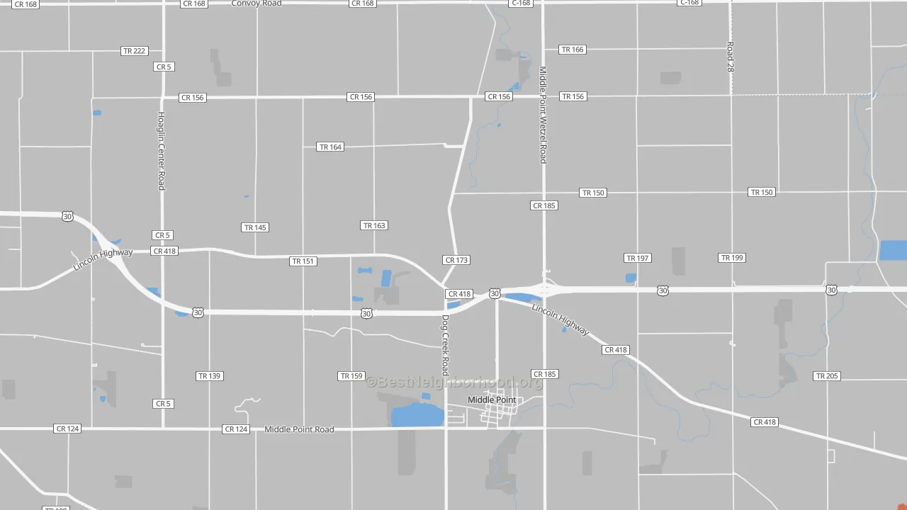 Bike Grade map of Middle Point, OH