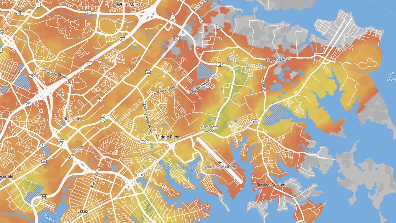 Bike Grade map of Middle River, MD
