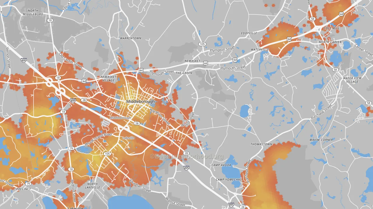 Bike Grade map of Middleboro, MA